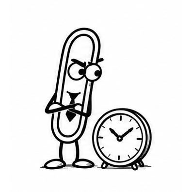 Clip waiting beside a small clock